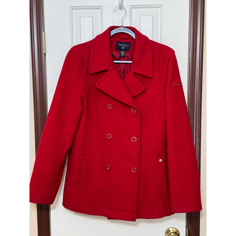Nautica Jeans Company Red‎ Double Breasted Wool Blend Peacoat Jacket L G